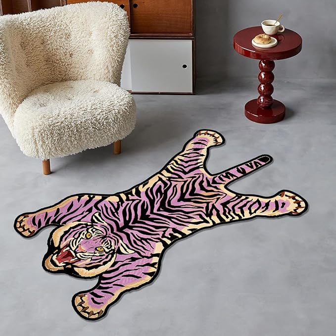 Tiger Printed Skin Area Rugs, Non- Slip Rug for Bathroom, Tiger Door Mat, Machine Washable Carpet for Bed Room D04