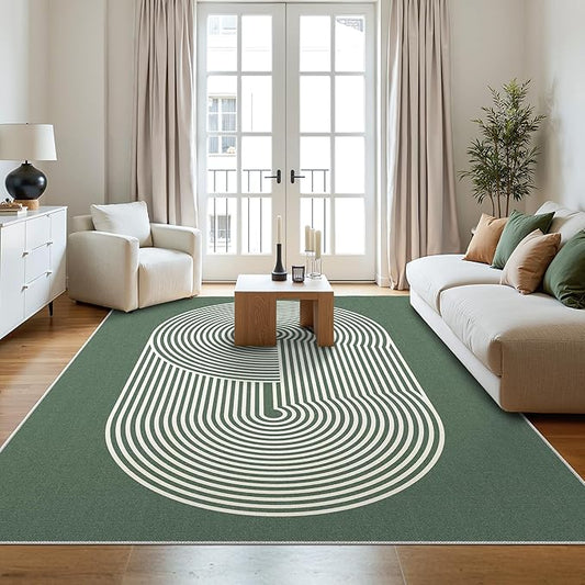 Bavni Area Rugs 8x10, Modern Soft Bedroom Rug, Machine Washable Rug Non Slip, Abstract Low Pile Large Rugs for Living Room, Dining Room, Sage Green Lines