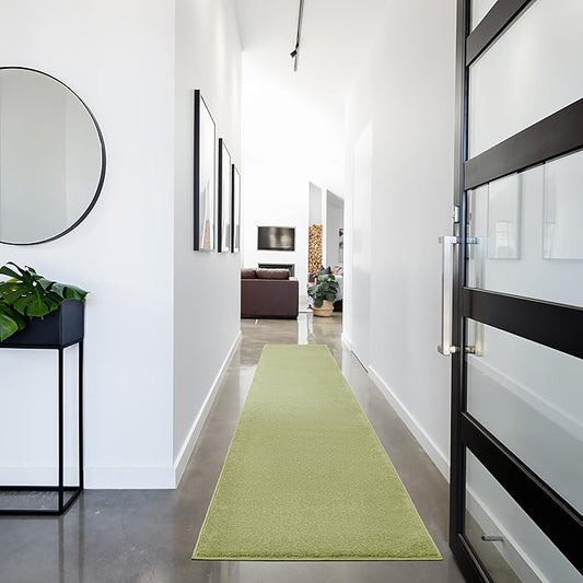 Nourison Essentials Solid Indoor/Outdoor Green 2'2" x 18 Area Rug, Easy Cleaning, Non Shedding, Bed Room, Living Room, Dining Room, Deck, Patio, Backyard (2x18)