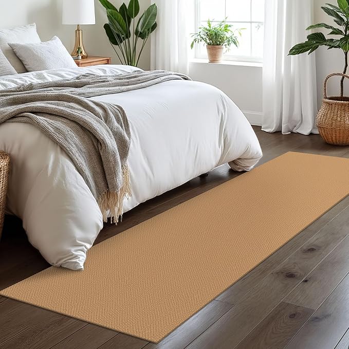 Braided Runner Rug 2x8 Ft Washable Runners for Hallways Kitchen Runner Rug with Rubber Backing Cotton Entryway Runner Indoor, Woven Floor Carpet for Hall Kitchen Bedroom, Warm Tan