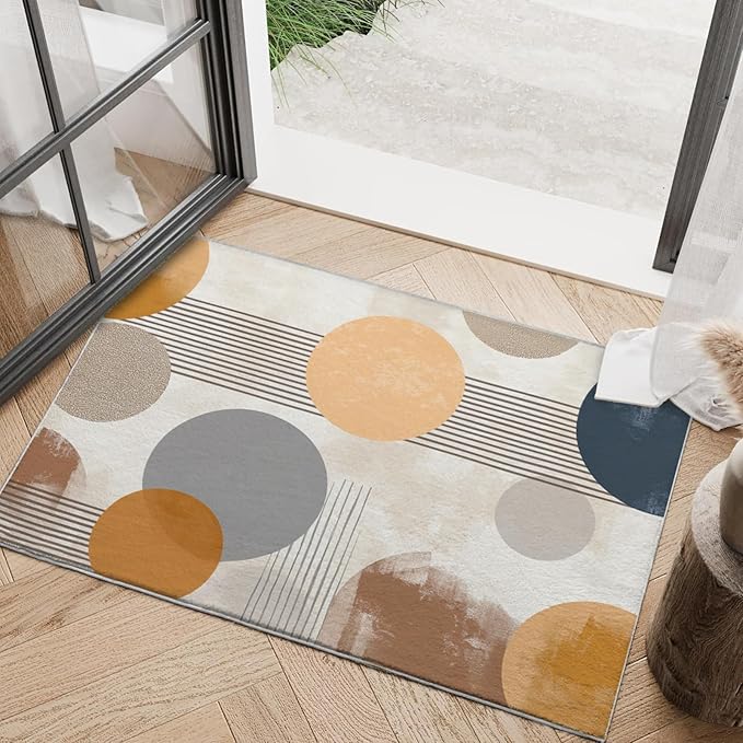2x3 Area Rugs for Living Room Machine Washable Boho Circle Pattern Rug Non Slip Printed Abstract Geometric Rug Carpet Friendly Modern Rug for Bathroom Bedroom Dining Room Kitchen