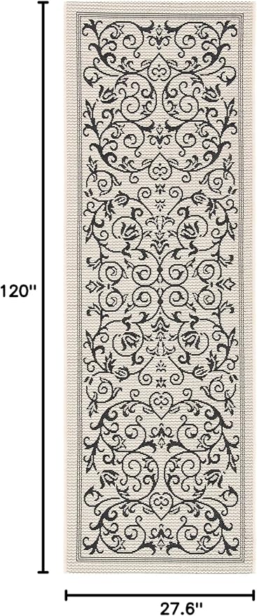 SAFAVIEH Courtyard Collection Runner Rug - 2'3" x 10', Sand & Black, Scroll Design, Non-Shedding & Easy Care, Indoor/Outdoor & Washable-Ideal for Patio, Backyard, Mudroom (CY2098-3901)