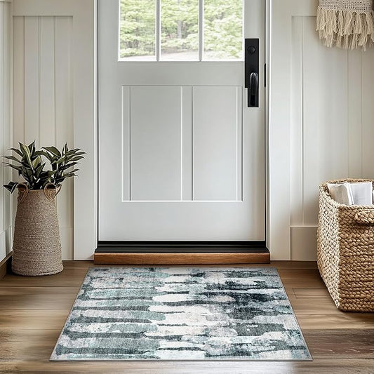 jinchan Area Rug 2x3 Modern Abstract Washable Entryway Rug Soft Small Blue Multi Contemporary Accent Mat Non Slip Backing Carpet for Kitchen Bathroom Laundry Room