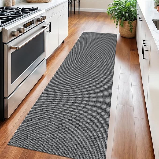 Braided Runner Rug 2x6 Ft Washable Runners for Hallways Non Slip Rubber Backed Kitchen Runners Cotton Entryway Runner Indoor, Woven Floor Carpet for Hall Kitchen Bedroom, Dark Grey/Grey