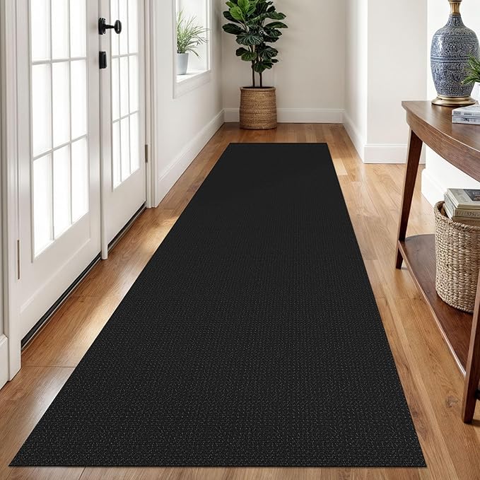 Braided Runner Rug 2.6x10 Ft Washable Runners for Hallways Non Slip Rubber Backed Kitchen Runners Cotton Long Entryway Runner Indoor, Woven Carpet for Hall Kitchen Entryway, Black/Grey