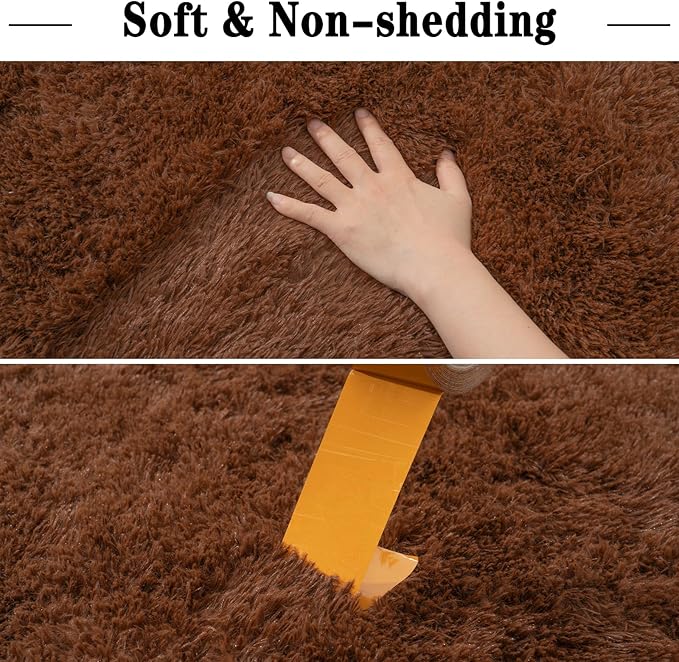 5x7 Shaggy Rugs for Living Room, Brown Fluffy Area Rug for Bedroom, Soft Plush Shag Carpet for Kids Room, Indoor Non-Slip Fuzzy Rug