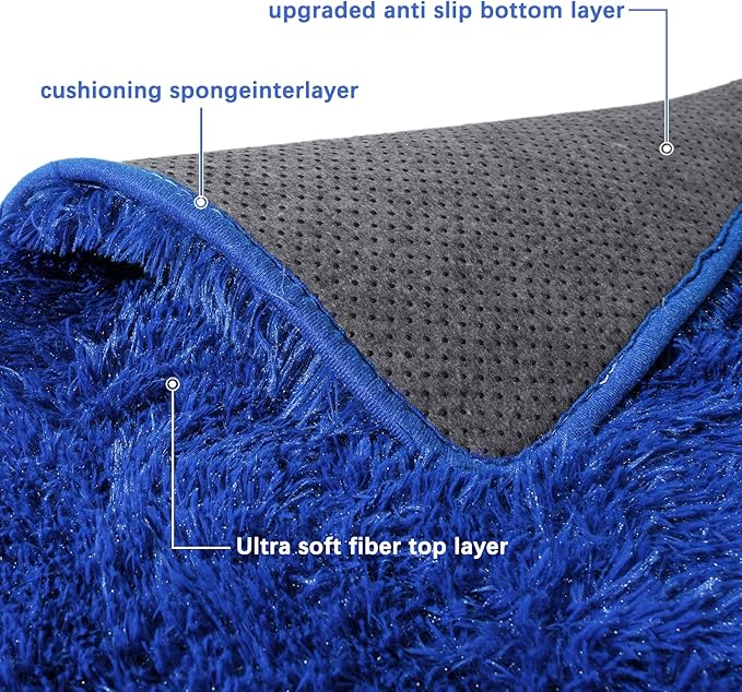 Blue Area Rugs 5x7, Anti-Skid Shaggy Fluffy Throw Carpets, Ultra Soft Plush Modern Indoor Fuzzy Floor Rug for Living Room Bedroom Nursery Kids Room Dorm Home Decor Aesthetic
