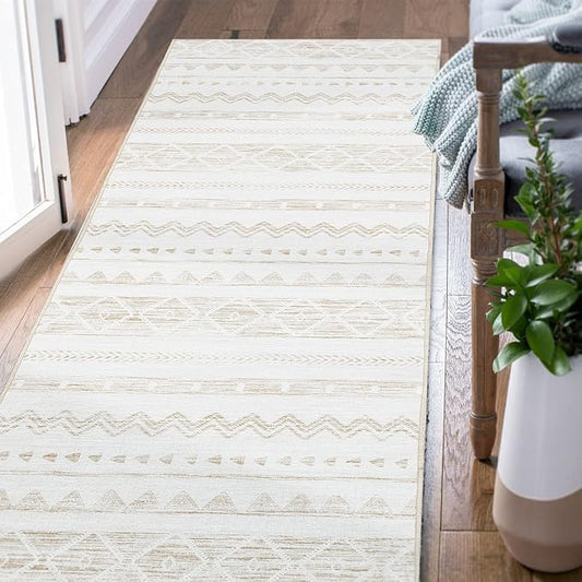 jinchan Runner Rug 2x5 Moroccan Hallway Kitchen Runner Ultra-Thin Washable Boho Geometric Rug Non-Slip Carpet for Bathroom Bedroom Laundry Room Taupe