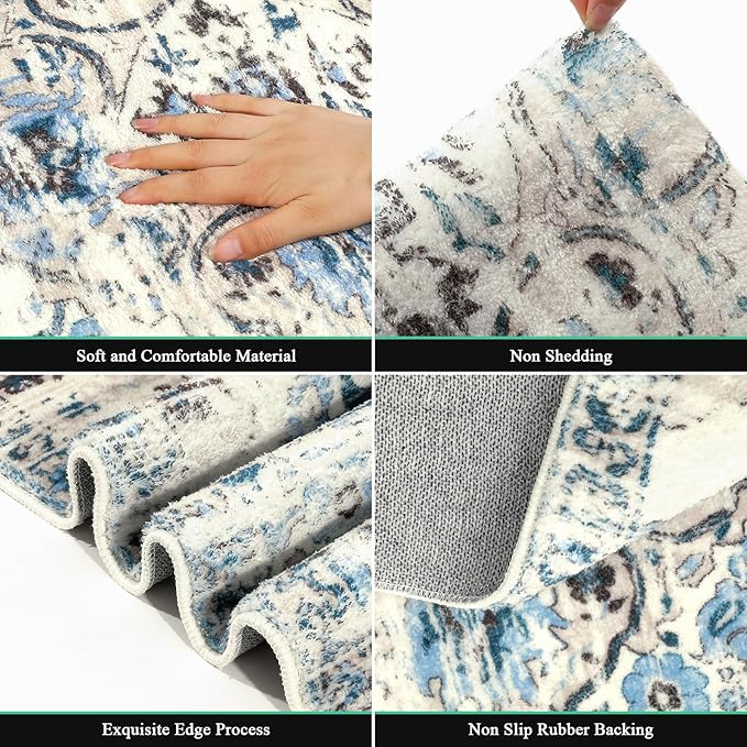 HEBE Hallway Runner Rug 2'x10' Washable Vintage Distressed Area Rugs Non Slip Laundry Rug Runner Boho Floor Carpet Runners for Hallways Entryway Laundry Room Kitchen Bathroom