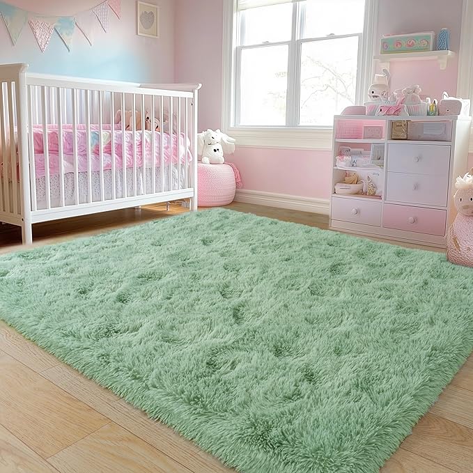 6x9 Fluffy Fuzzy Area Rug for Living Room Bedroom, Ultra Soft Large Living Room Rugs, Non Slip Thick Shag Rug for Dorm, Kids Girls Boys Rug for Home Decor Aesthetic, Sage Green