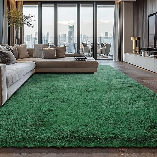 Shag Area Rugs for Bedroom Living Room,8X10 Ultra Soft Fluffy Area Rugs for Dorm, Indoor Carpet Nursery Rugs for Kids Room Home Decor, Dark Green