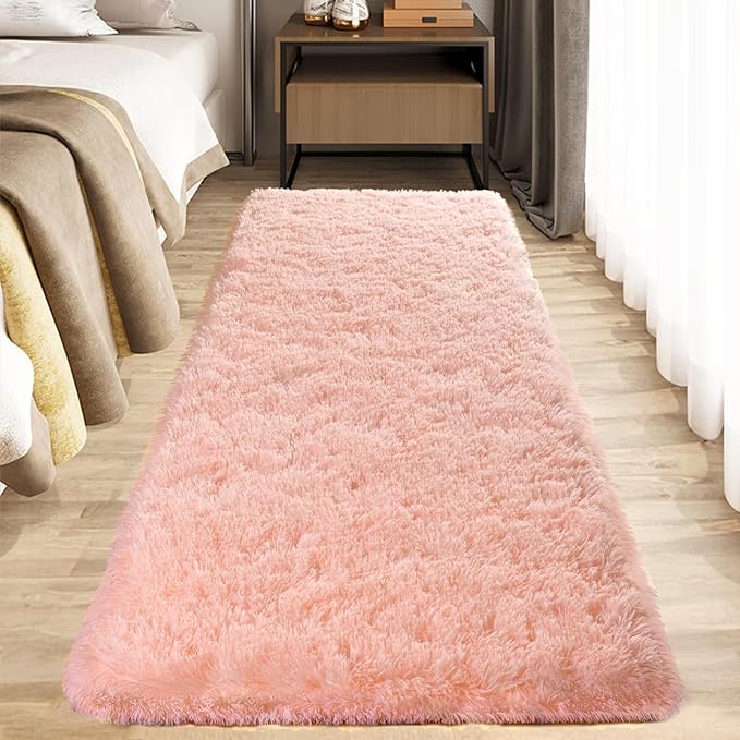 Zentavio Bedside Rugs for Girls Room 2x6 Runner Rugs for Hallway Bedroom Non Slip Fluffy Soft Shaggy Carpet for Kids Home Decor Aesthetic Dorm Nursery Pink