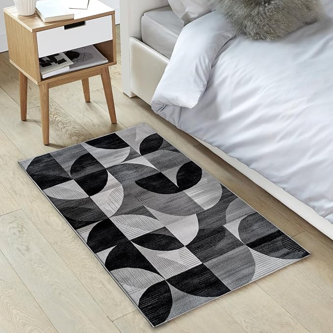 2x3 Area Rugs for Living Room Machine Washable Geometric Boho Rug Non Slip Printed Black and Grey Rug Carpet Friendly Modern Rug for Bathroom Bedroom Dining Room Kitchen