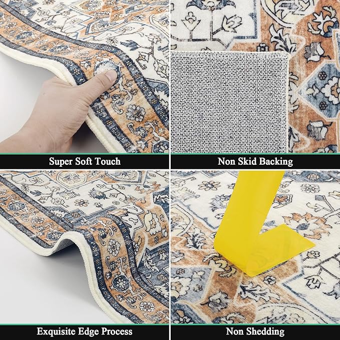 HEBE Hallway Runner Rug 2'x8' Washable Vintage Distressed Area Rugs Non Slip Laundry Rug Runner Boho Floor Carpet Runners for Hallways Entryway Laundry Room Kitchen Bathroom
