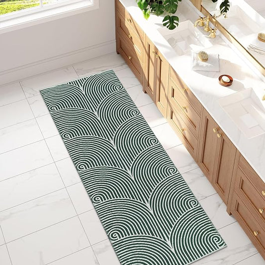 Tiffasea Boho Runners for Hallways 2x6 ft Washable Green Kitchen Runner Rug Cotton Hand-Woven Entryway Rug Reversible Modern Area Rug Carpet Floor Runners for Indoor Bedroom Bathroom