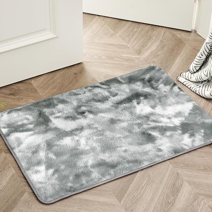 Ultra Soft Kitchen Rugs for Entryway Bathroom 2x3 Feet, Fuzzy Washable Indoor Door Mat - Cozy Faux Fur, Small Carpet for Bedroom Entry, (Grey)