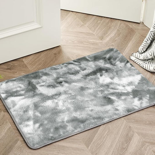 Ultra Soft Kitchen Rugs for Entryway Bathroom 2x3 Feet, Fuzzy Washable Indoor Door Mat - Cozy Faux Fur, Small Carpet for Bedroom Entry, (Grey)