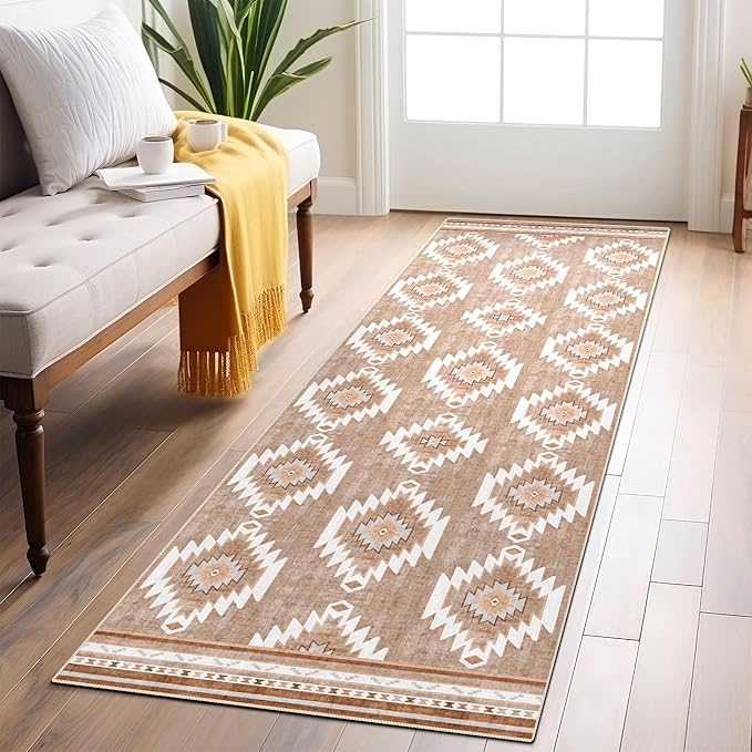 vivorug Washable Rug, Ultra Soft Runner Rug 2x10, Non Slip Floor Carpet, Runners for Hallway Living Room Indoor, Moroccan Western (Camel, 2'x10')