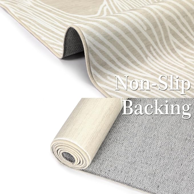 Large Area Rug 9x12 Rugs for Living Room Washable Rug Non Slip Modern Abstract Rug Low Pile Foldable Thin Rug Soft Indoor Non-Shedding Carpet for Bedroom Nursery Home Office Beige/White