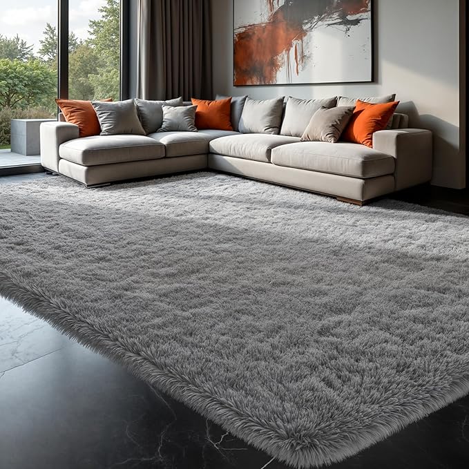 Zentavio Area Rugs for Living Room Light Grey Rugs for Bedroom Large Big 8x10 Carpet Fluffy Furry Soft Shag Aesthetic Plush High Pile Gray Rug for Nursery Kids Room Dorm