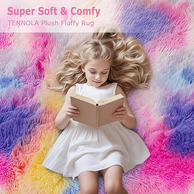 2x3 ft Small Throw Rugs Furry, Non Slip Mini Area Rug, Fluffy Tie-Dyed Rainbow Carpet,for Bedroom Door Entryway Indoor Inside Front Entrance Dog Mat, Home Decor Aesthetic, Nursery