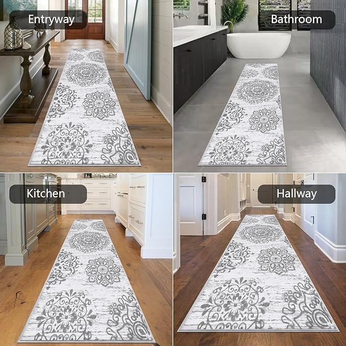 HEBE Hallway Runner Rug 2'8''x8' Washable Vintage Distressed Area Rugs Non Slip Laundry Rug Runner Boho Floor Carpet Runners for Hallways Entryway Laundry Room Kitchen Bathroom