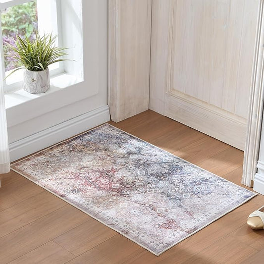 Door Mat, 2x3 Rug, Indoor Mats for Entryway, Door Rugs for Entryway Indoor, Front Door Rugs, Small Non Slip Rug, Neutral Boho Modern Vintage Floral Rug for Entryway Indoor, Bathroom