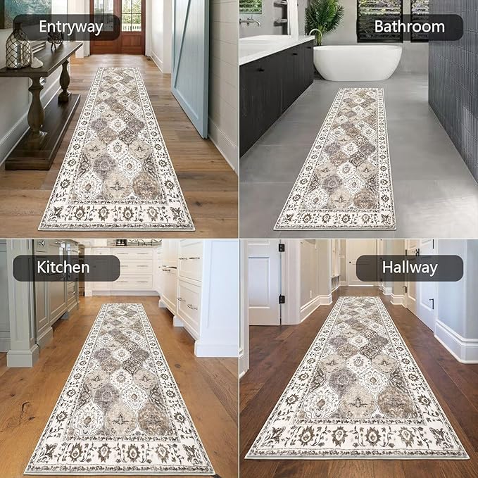 HEBE Hallway Runner Rug 2'8''x8' Washable Vintage Distressed Area Rugs Non Slip Laundry Rug Runner Boho Floor Carpet Runners for Hallways Entryway Laundry Room Kitchen Bathroom