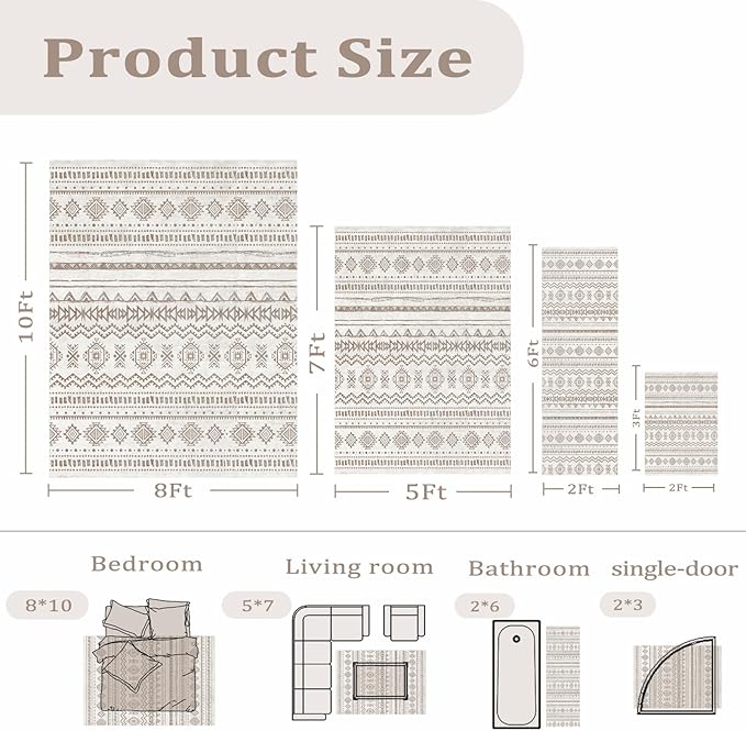 Washable Area Rugs 5'x7' Living Room, Non Slip Boho Vintage Low Pile Large Rugs for Living Room Stain Resistant for TribalBedroom, Farmhouse, Dining Room, Kids Playroom