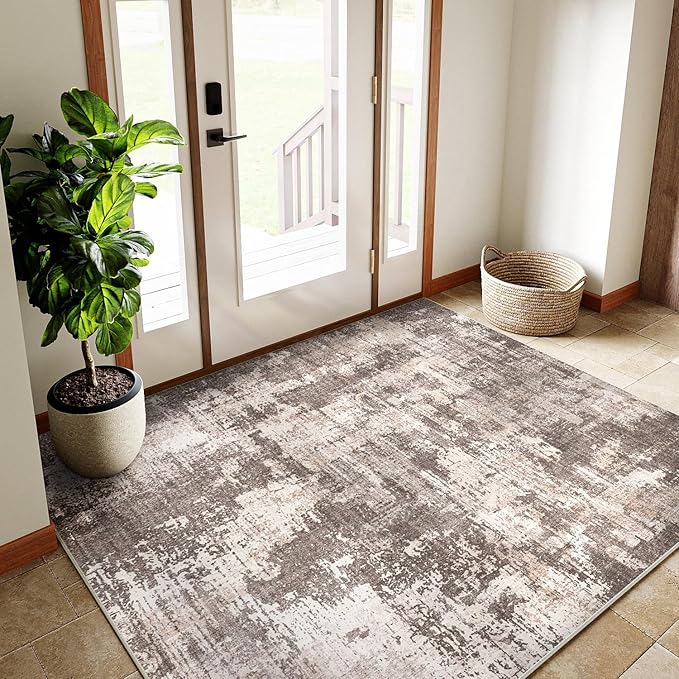 4x6 Abstract Rugs Grey Hallway Area Rug Indoor Rug Machine Washable Low Pile Carpet Distressed Throw Rug Bedroom Living Room Office Dining Room Kitchen Laundry Room Non Slip