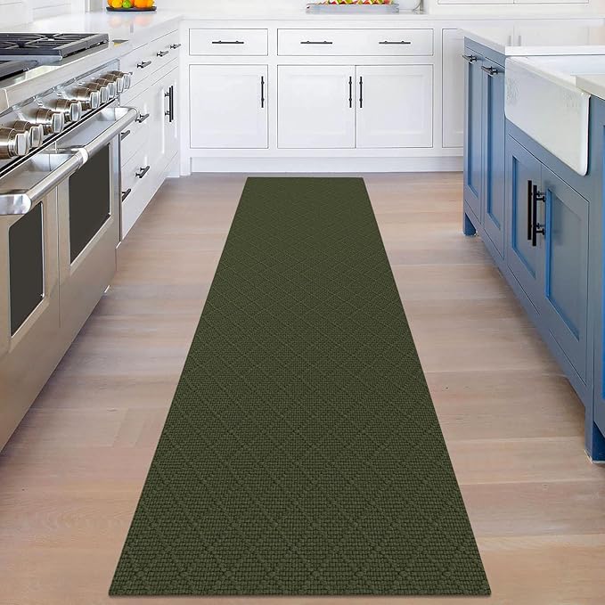 KOZYFLY Runner Rug 2x8 Ft Washable Runners for Hallways Non Slip Rubber Backed Kitchen Runners, Braided Cotton Entryway Runner Indoor, Floor Carpet for Hallway Kitchen Entryway, Dark Green