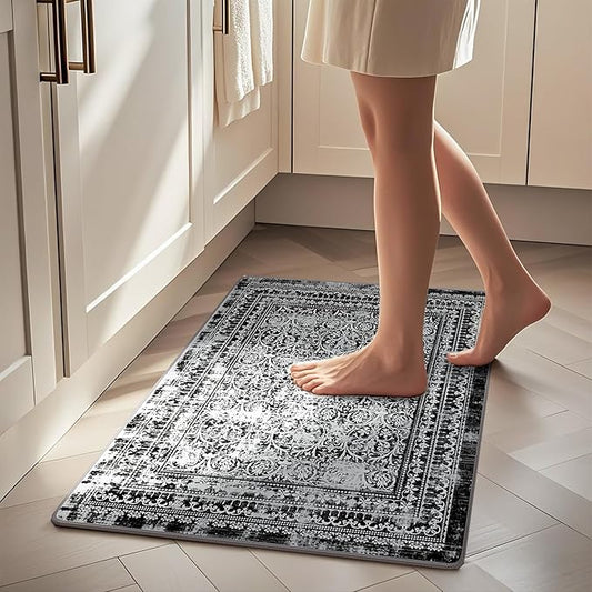 2x3 Small Washable Non-Slip Vintage Chenille Area Rug,Low Pile Distressed Floral Carpet for Entryway Kitchen, Boho Farmhouse Stain Resistant Indoor Rug