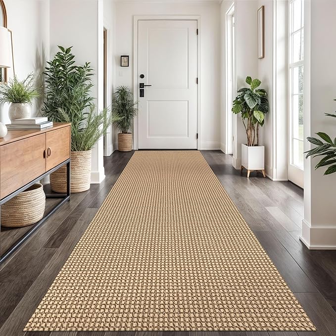 Braided Runner Rug 3x12 Ft Washable Runners for Hallways Non Slip Kitchen Runner Rug Cotton Long Entryway Runner Indoor, Woven Carpet for Hall Kitchen Entryway, Orange/Tan/Brown