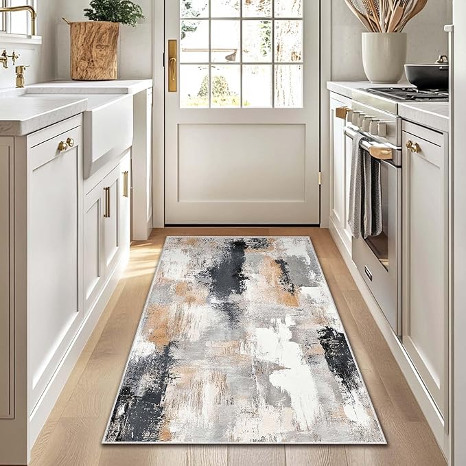 3x5 Area Rug Machine Washable Entryway Rugs Modern Abstract Black White Grey Rug Non-Slip Low Pile Door Mat Entrance Small Carpet for Home Kitchen Bathroom Bedroom