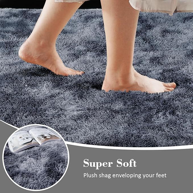 Fluffy Rug Shaggy Area Rug, Mottling Dark Gray 8x10 Area Rugs for Living Room, Large Shag Area Rugs for Bedroom Kids Room Home Decor, Upgrade Anti-Skid Rectangular Fuzzy Rugs