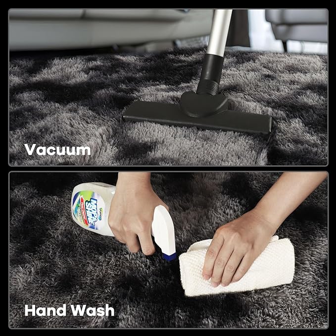 Zentavio Black and Grey Area Rugs for Living Room Large Men Room Carpet 9x12 Bedroom Fluffy Furry Shag Aesthetic Plush High Pile Floor Rug for Kids Room Dorm Home Decor Gray