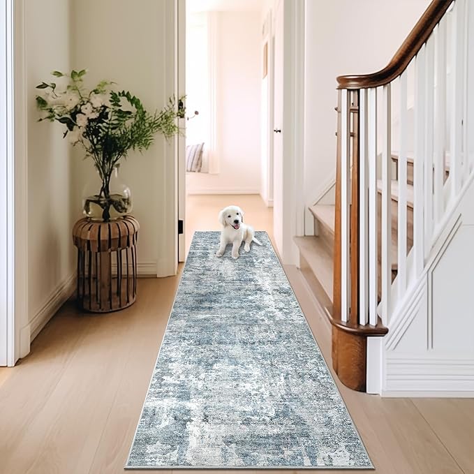 Runner Rug 2'x8' Abstract Washable Non-Slip Runner Rugs for Kitchen Bathroom Laundry Room Blue Vintage Floor Carpet Runners for Hallway Entryway