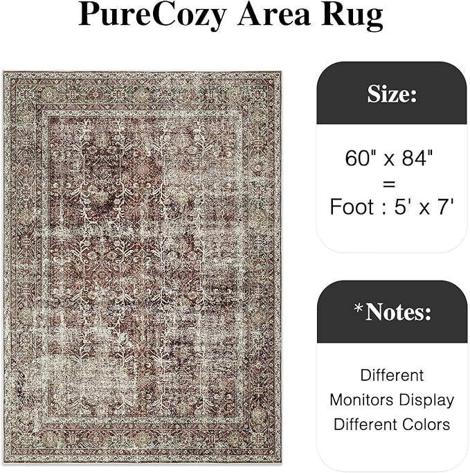 Vintage Area Rug 5x7 Rust Red Washable Living Room Large Carpet Non Slip Bedroom Indoor Office Low Pile Traditional Distressed Retro Accent Rug for Dining Room Bathroom Kitchen