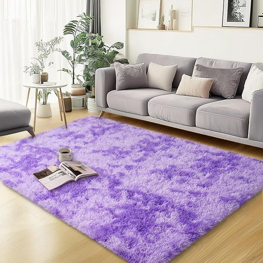3x5 Area Rugs for Bedroom, Fluffy Soft Shag Rugs for Living Room, Small Fuzzy Plush Shaggy Carpets for Boys and Girls Dorm Room Home Decor (3ft x 5ft, Tie-Dyed Purple)
