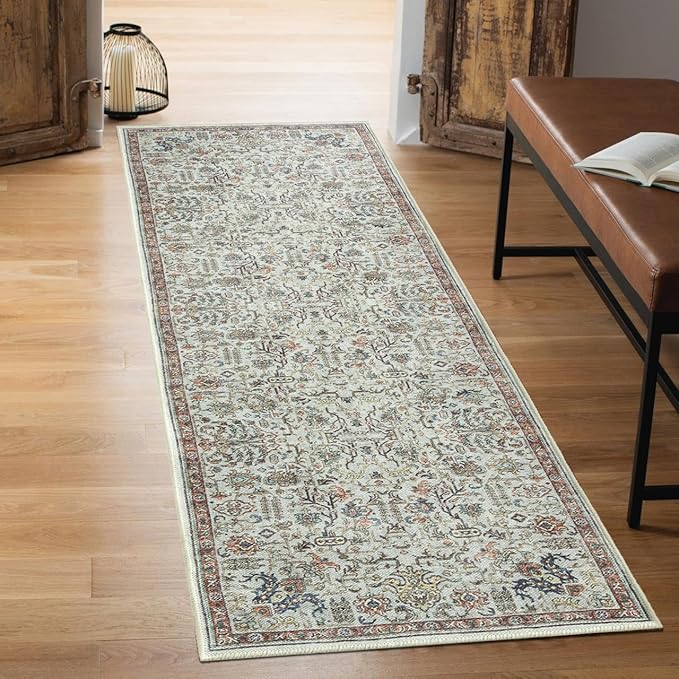 Keen Home Design 2x12 Rug - Machine Washable Runner Rug with Non-Slip Backing, Ideal for Hallway, Entryway, Kitchen, Laundry Room - Vintage, Easy Clean, Durable, Low Pile Rug - (2'6" x 12')