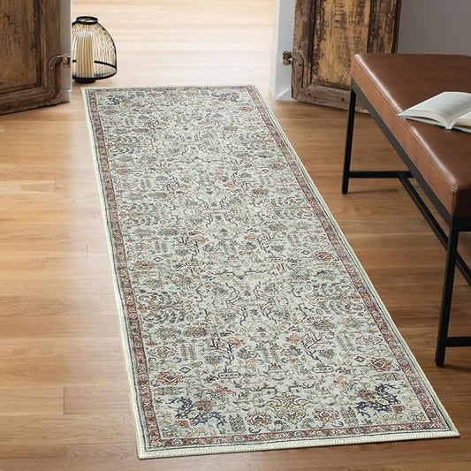 Keen Home Design 2x12 Rug - Machine Washable Runner Rug with Non-Slip Backing, Ideal for Hallway, Entryway, Kitchen, Laundry Room - Vintage, Easy Clean, Durable, Low Pile Rug - (2'6" x 12')