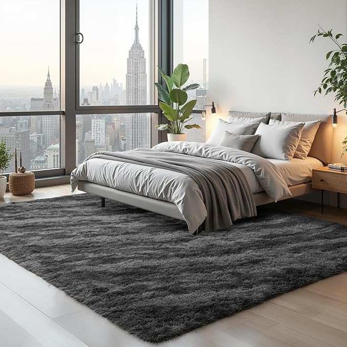 Zentavio Area Rugs for Living Room 6x9 Large Rugs for Bedroom Carpet Fluffy Fuzzy Soft Shag Aesthetic Plush High Pile Gray Throw Rug for Nursery Kids Room Dorm Marble Grey