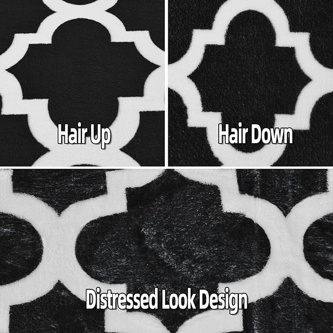 Large 5x8 Geometric Shag Modern Area Rug for Living Room Bedroom, Distressed Moroccan Fluffy Rug Indoor Carpets for Kids Nursery Bedside Room Decor, Memory Foam Soft Shaggy Rugs, Black/White
