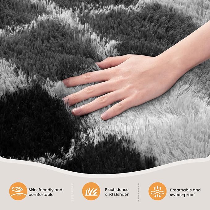 Zentavio Area Rugs for Living Room Rugs for Bedroom 4x6 Carpet Fluffy Fuzzy Soft Shag Aesthetic Plush High Pile Gray Throw Rug for Nursery Kids Room Dorm Diomond Black