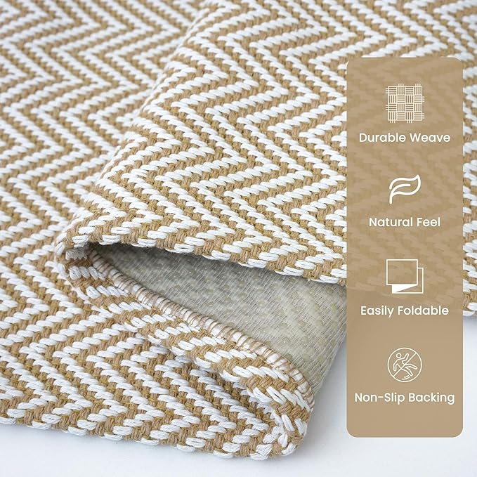 Small Braided Rugs 2x3 Ft Area Rugs for Entryway Boho Washable Rug Throw Rugs with Rubber Backing Cotton Woven Door Mat Indoor Entrance Front Door Rugs for Foyer Bathroom Kitchen, Beige/White