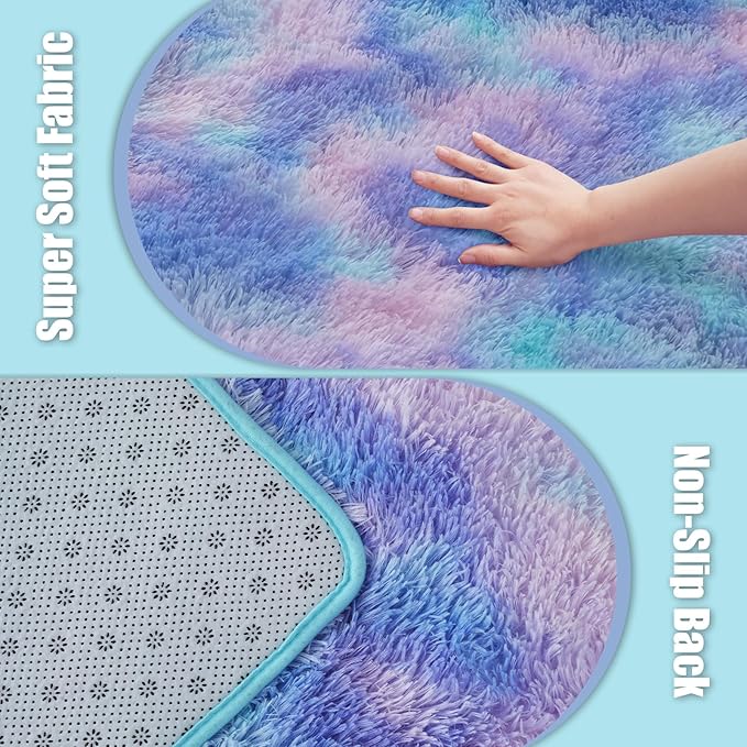 6x9 Fluffy Area Rug for Living Room,Shag Area Rugs for Bedroom,Soft Fuzzy Rug Non-Shedding Indoor Plush Carpet for Kids Bedroom Nursery Dorm Home Decor,Rainbow Purple