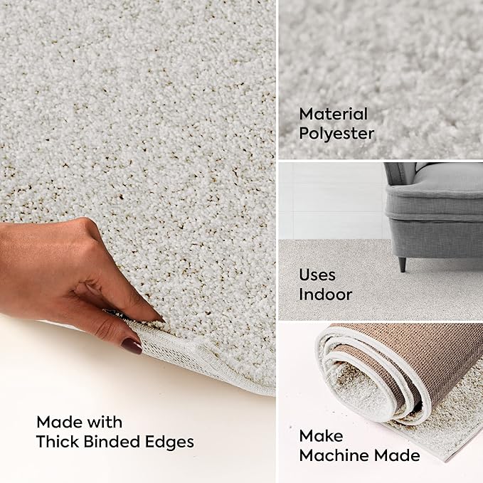 Furnish my Place Modern Plush Solid Color Rug - Off White, 3' x 32', Pet and Kids Friendly Rug. Made in USA, Runner, Area Rugs Great for Kids, Pets, Event, Wedding, Living Room