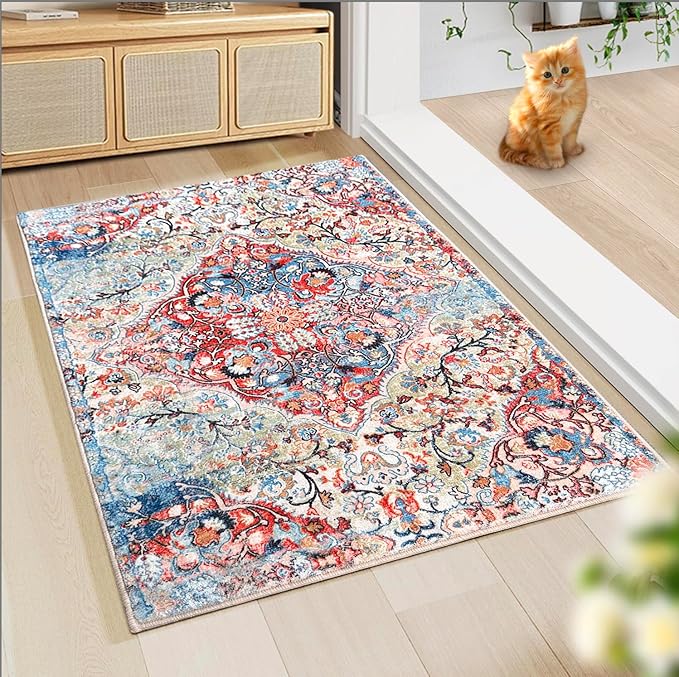 WL&ALLEN Door Mat Entry Rug Washable Mat Indoor Entrance 2x3 Boho Non-Slip,Laundry Room Rug, SoftRug(2'x3',Pink)