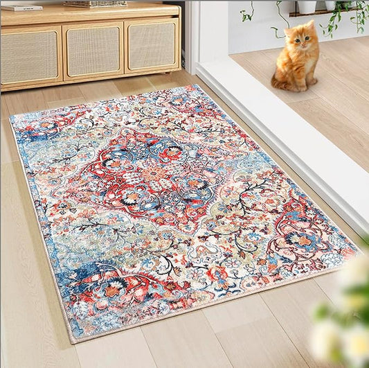 WL&ALLEN Door Mat Entry Rug Washable Mat Indoor Entrance 2x3 Boho Non-Slip,Laundry Room Rug, SoftRug(2'x3',Pink)