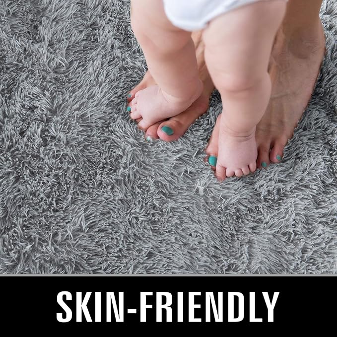 TWINNIS Super Soft Shaggy Rugs Fluffy Carpets, 5x8 Feet, Indoor Modern Plush Area Rugs for Living Room Bedroom Kids Room Nursery Home Decor, Upgrade Anti-Skid Rectangular Fuzzy Rug, Grey